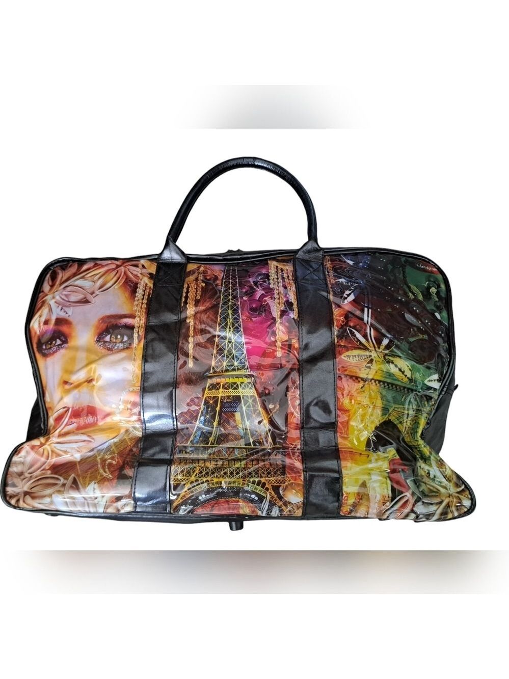 VTG CECILE JEANNE PARIS XL travel bag zip PVC sturdy luggage fashion MOD boho